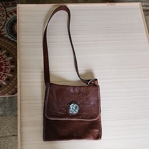 Brown Leather Crossbody Bag with Turquoise Concho
